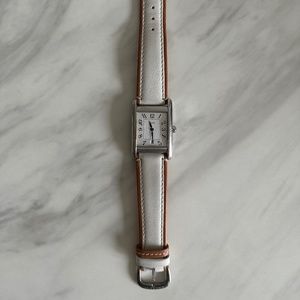 Vintage Coach Watch W502b Quartz White/Tan Leather Band Rectangle Date with Box